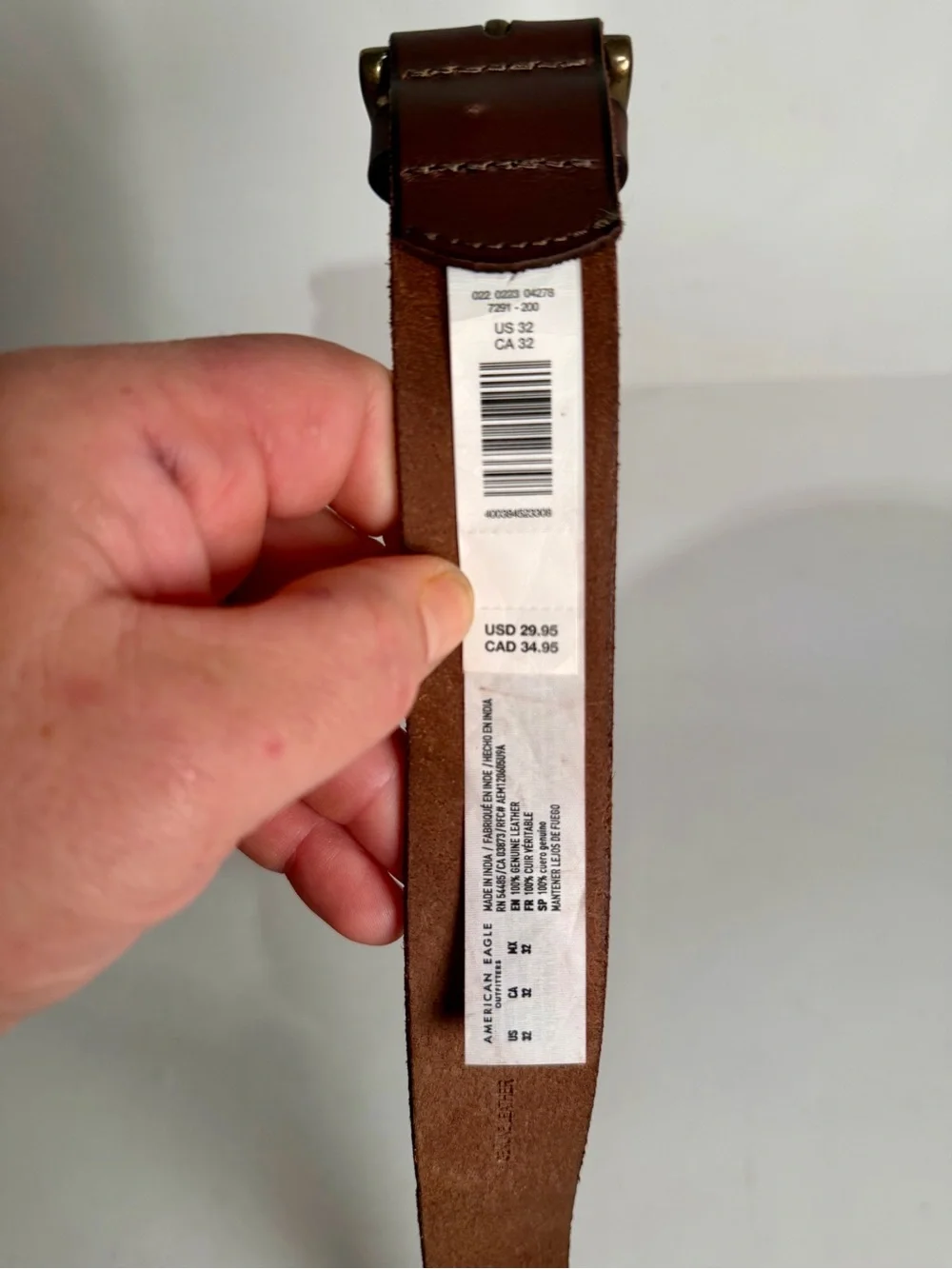 Vintage NEW Y2K AE American Eagle Leather Belt Men's 32 Embroidered Logo Brown